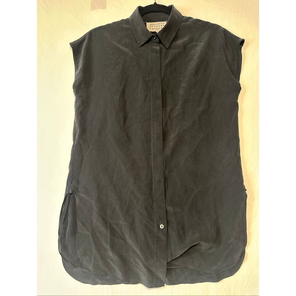 MM6 Maison Margiela Black Silk Sleeveless Button Front Blouse Top Size 40 US 4/6